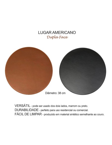 Jogo Americano Redondo Sousplat Marrom Preto Dupla Face 6un