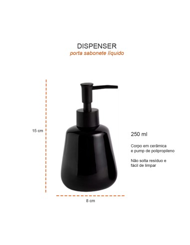 Porta Sabonete Liquido Dispenser Ceramica Preto...
