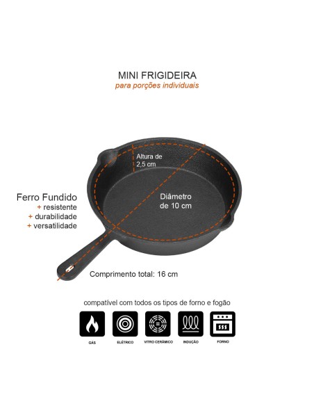 Frigideira Mini Ferro Fundido Fogao Forno Induçao 10cm