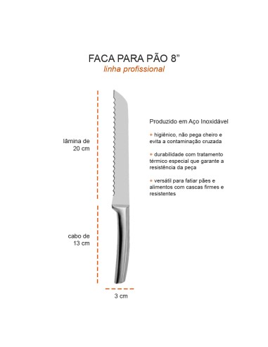Faca de Pao 8" Profissional Lamina Serrilhada...