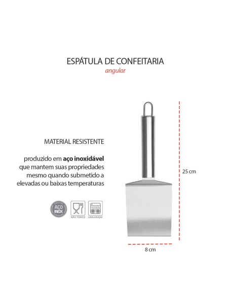 Espatula Burger Bolo Pizza Chapa Angular Inox Curta 25cm