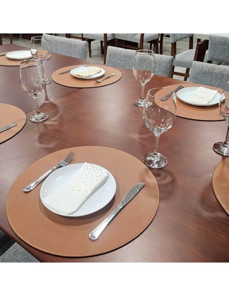 Jogo Americano Redondo Sousplat Marrom Preto Dupla Face 6un