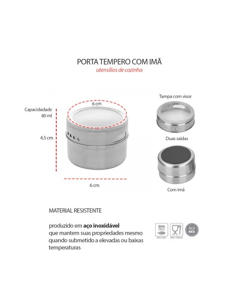 Porta Tempero Condimento Ima Tampa Transparente Inox 80ml