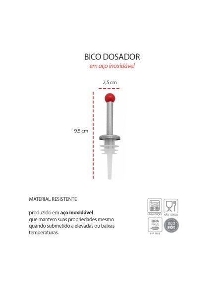 Bico Dosador de Azeite Garrafas Bebidas Inox e Tampa