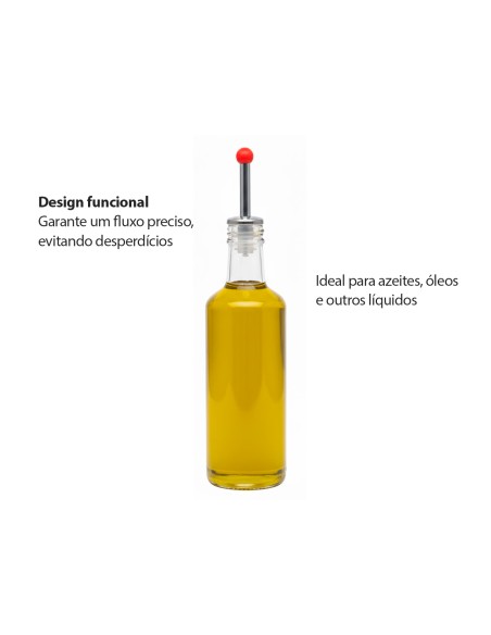 Bico Dosador de Azeite Garrafas Bebidas Inox e Tampa