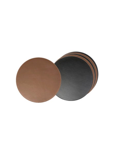 Jogo Americano Mini Redondo Marrom Preto Dupla Face Cafeteria 6un