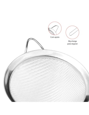 Peneira Inox Cabo Aço Cozinha Confeitaria 18cm