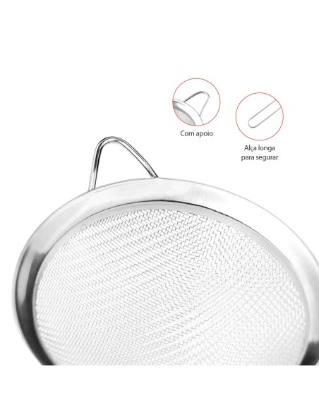 Peneira Inox Cabo Aço Cozinha Confeitaria 18cm