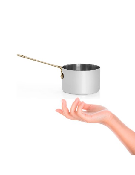 Mini Panela Cabo Panelinha Prata Dourado Couvert Buffet 250ml