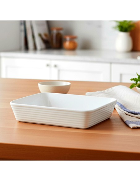 Travessa Refratario de Porcelana Retangular Branco 25,5cm