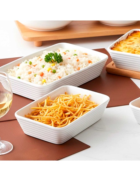 Travessa Refratario de Porcelana Retangular Branco 20cm