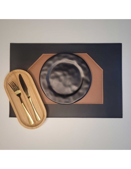 Jogo Americano Mini Hexagono Marrom Preto Dupla Face Cafeteria 6un