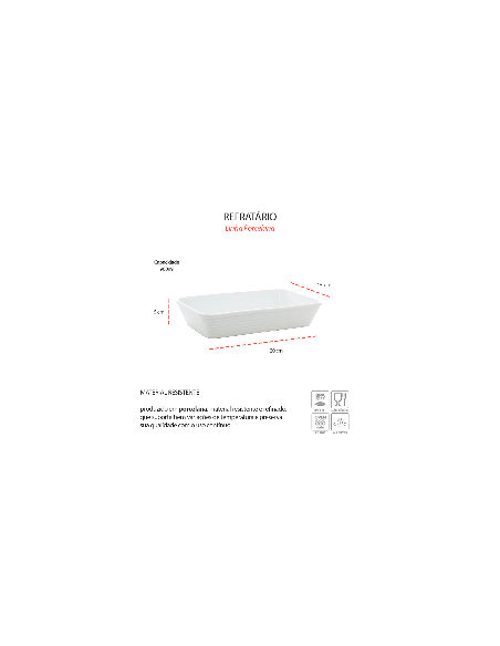 Travessa Refratario de Porcelana Retangular Branco 20cm