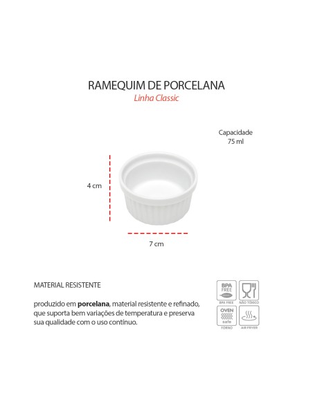 Ramequim Mini Porcelana Branco Forno 75ml 7cm