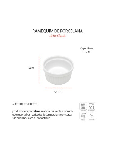 Ramequim Mini Porcelana Branco Forno 170ml 8,5cm