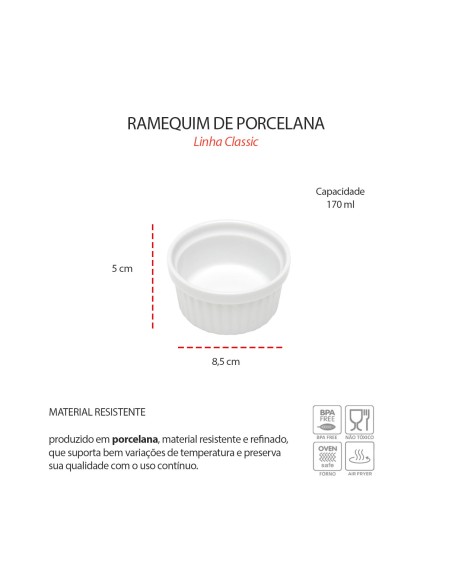 Ramequim Mini Porcelana Branco Forno 170ml 8,5cm