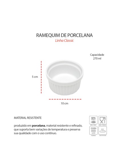Ramequim Mini Porcelana Branco Forno 270ml 10cm