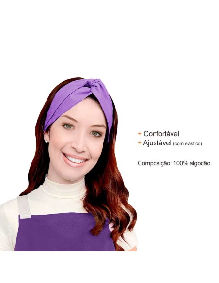 Faixa de Cabelo Turbante Bandana Lilas Lavanda Chef Cozinha