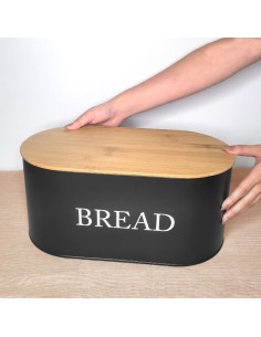 Porta Pao Tampa Bambu Porta Mantimentos Pote Aço Preto 34cm 2