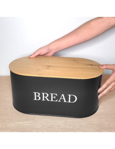 Porta Pao Tampa Bambu Porta Mantimentos Pote Aço Preto 34cm