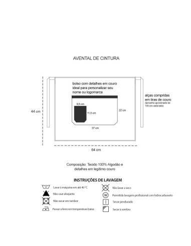 Avental de Cintura Preto Curto Couro Bar...