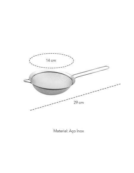 Peneira Inox Cabo Aço Cozinha Confeitaria 14cm