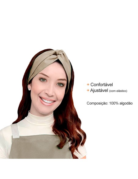 Faixa de Cabelo Turbante Bandana Bege Chef Cozinha Bar Spa