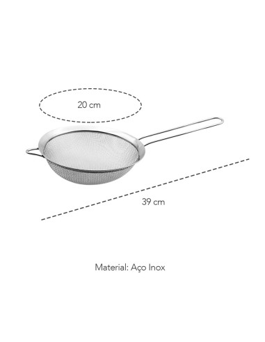 Peneira Inox Cabo Aço Cozinha Confeitaria 20cm