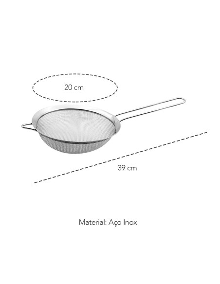 Peneira Inox Cabo Aço Cozinha Confeitaria 20cm