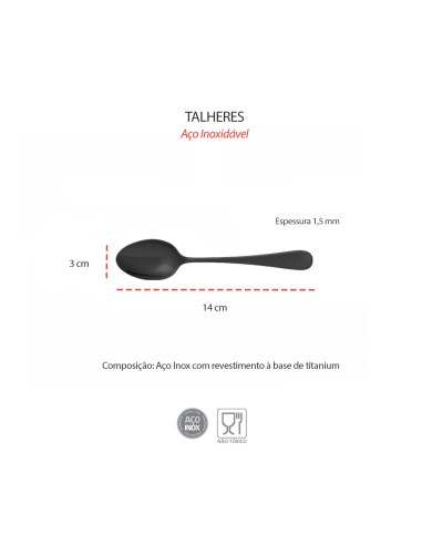 Colher de Cha Preto Talher de Metal Inox...