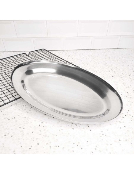 Travessa Bandeja Oval Rasa Aço Inox Buffet Restaurante 30cm