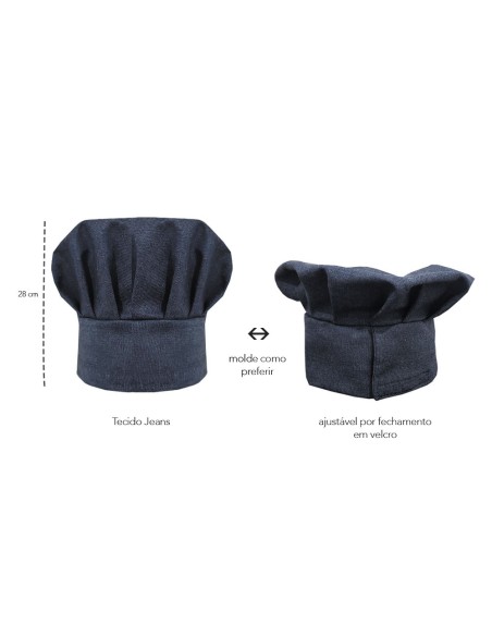 Chapeu de Cozinheiro Jeans Chef Touca Azul Ajustavel