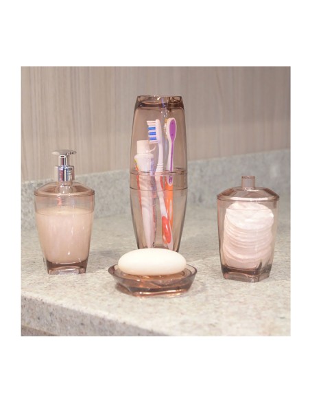 Porta Algodao Cotonete Rosa Translucido Banheiro Rose 300ml