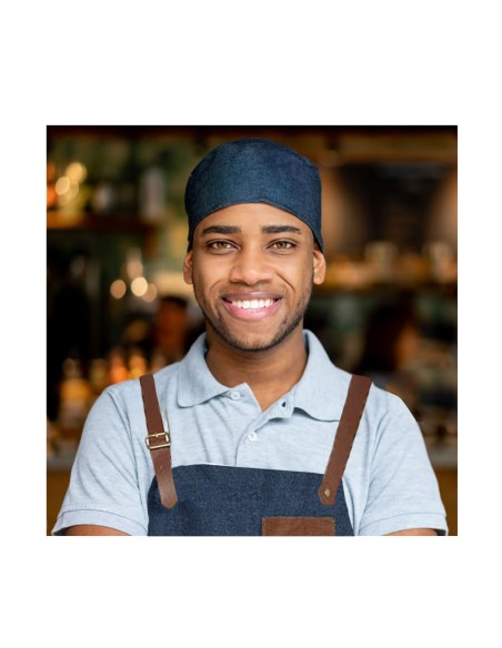 Bandana Jeans Azul Touca Cozinha Bar Ajustavel Unissex