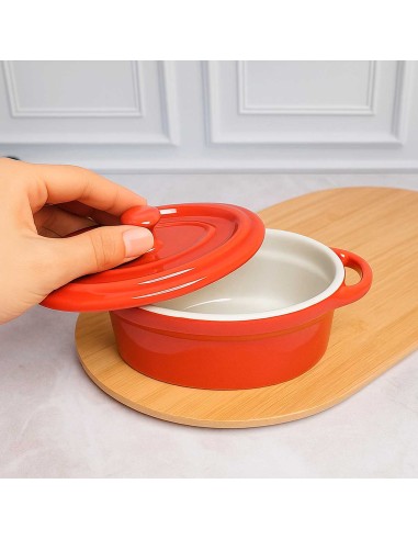 Mini Caçarola Ceramica Vermelha com Tampa Forno...