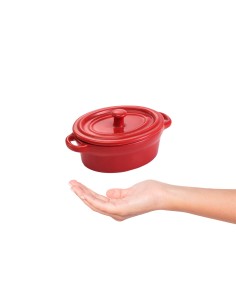 Mini Caçarola Ceramica Vermelha com Tampa Forno 150ml