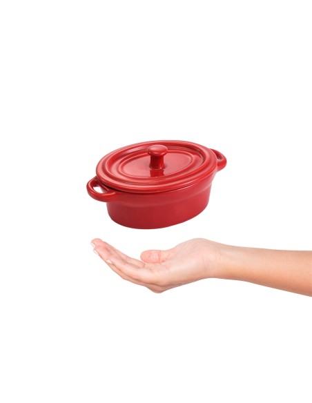 Mini Caçarola Ceramica Vermelha com Tampa Forno 150ml
