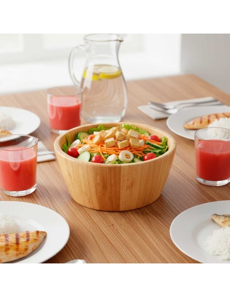 Tigela Bowl Saladeira Bambu Natural Fruteira Redonda 20cm