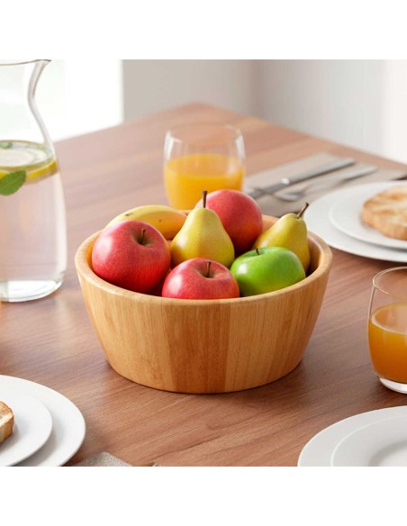 Tigela Bowl Saladeira Bambu Natural Fruteira Redonda 20cm