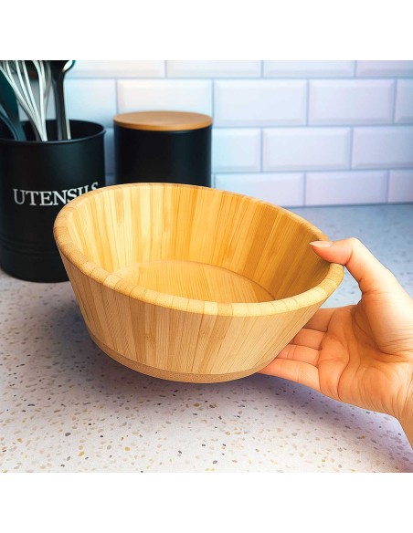 Tigela Bowl Saladeira Bambu Natural Fruteira Redonda 20cm