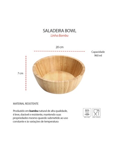 Tigela Bowl Saladeira Bambu Natural Fruteira...