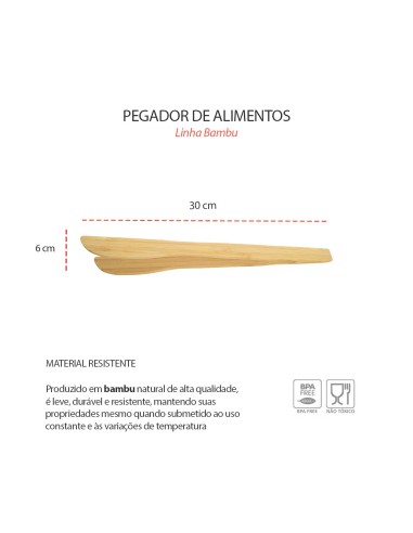 Pegador de Salada Bambu Natural 30cm Pinça...