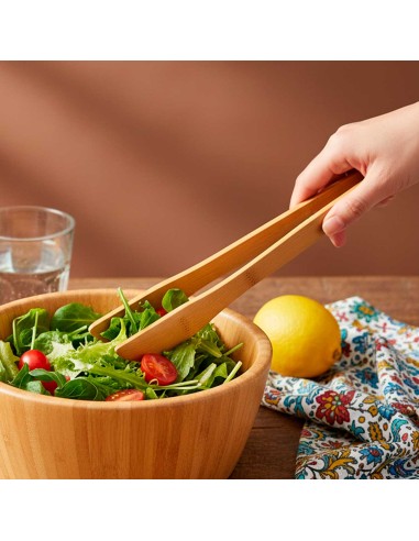Pegador de Salada Bambu Natural 30cm Pinça...