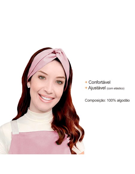 Faixa de Cabelo Turbante Bandana Rosa Chef Cozinha Confeitaria Spa