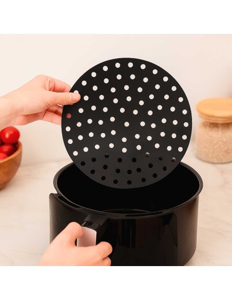 Tapete Silicone Redondo Air Fryer Preto 19,5cm Antiaderente