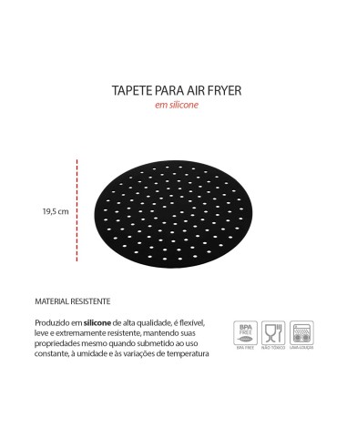 Tapete Silicone Redondo Air Fryer Preto 19,5cm...