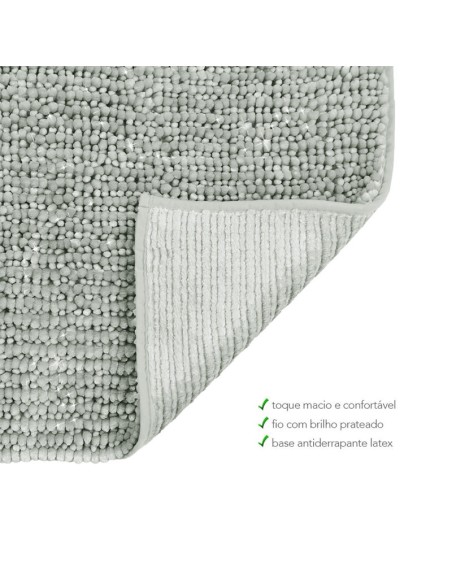 Tapete Antiderrapante Cinza Fio Prateado Banheiro 60x120cm