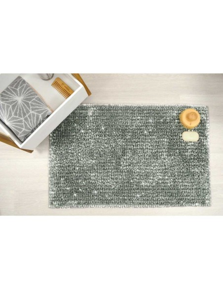 Tapete Antiderrapante Cinza Fio Prateado Banheiro 50x70cm