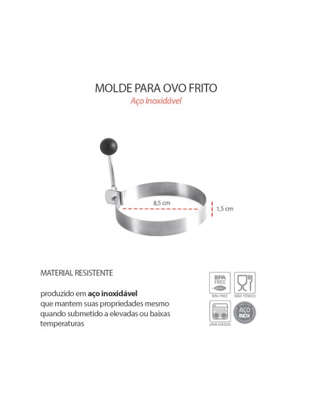 Molde para Ovo Frito Redondo Forma Aço Inox Lanchonete 8,5cm
