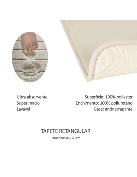 Tapete Banheiro Retangular Macio Antiderrapante Bege Marfim